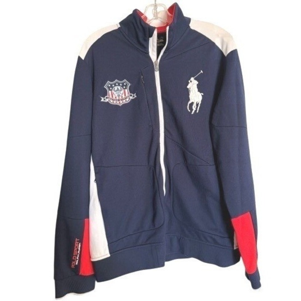 Polo Sport Ralph Lauren Men's XL USA-2 Track Jacket Navy Red White Colorblock
